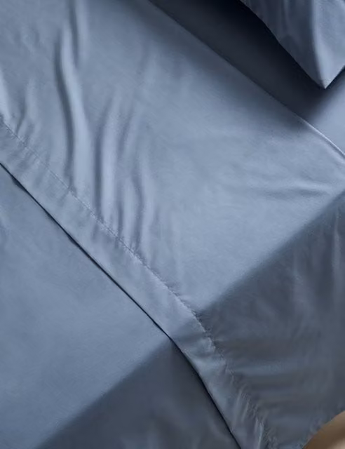 M&S Stay Cool Lyocell Rich Flat Sheet in Slate Blue, W: 180 cm, L: 200 cm