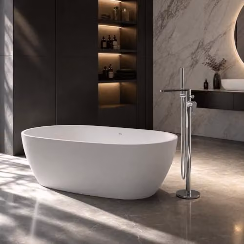 Balterley Radbourne Luxury Contemporary Freestanding Oval Double Ended Bath Tub, Matt White, W/D/H: 161 x 75 x 53 cm – 3