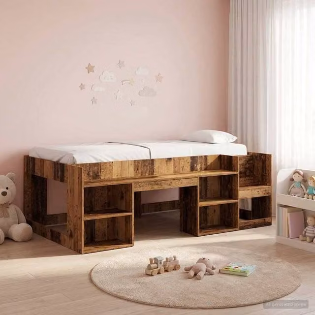 Berkfield Home Kids Bed Frame with Storage in Brown, W/D/H: 90 x 190 cm – 1
