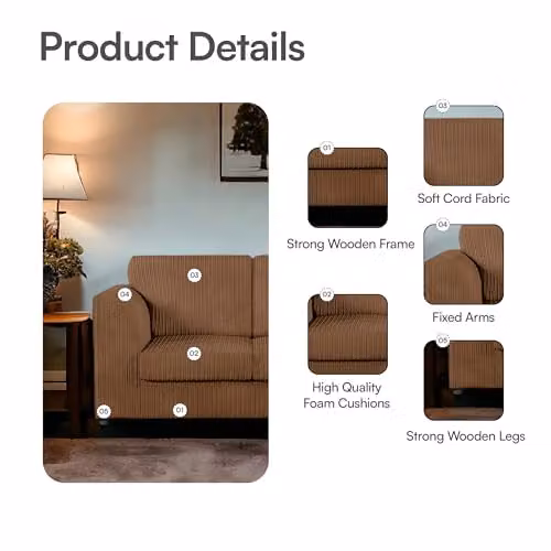 SofaSelectionUk Ltd Luxurious Jumbo Cord High Back 4-Seater Right Hand Facing Corner Sofa in Beige Fabric – 4