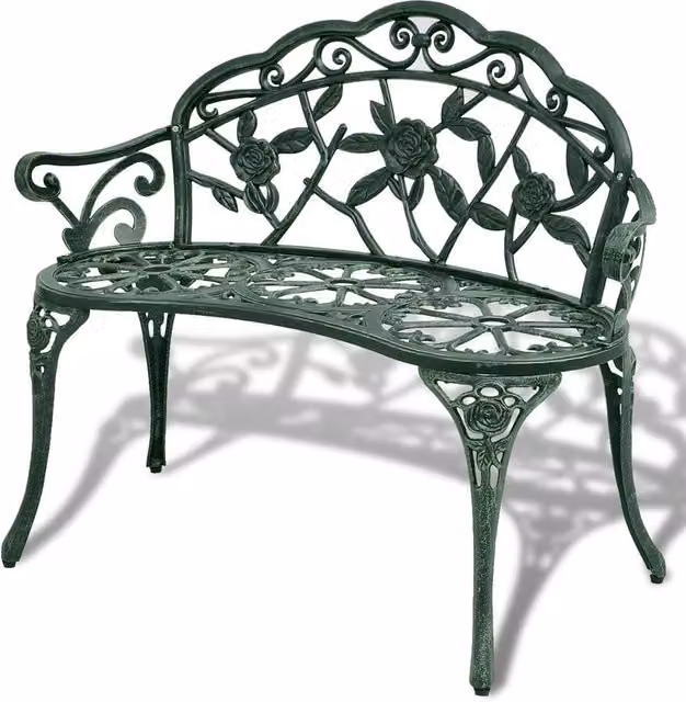 Berkfield Home Floral Garden Bench in Matt Green Cast Aluminium, Width: 100 cm