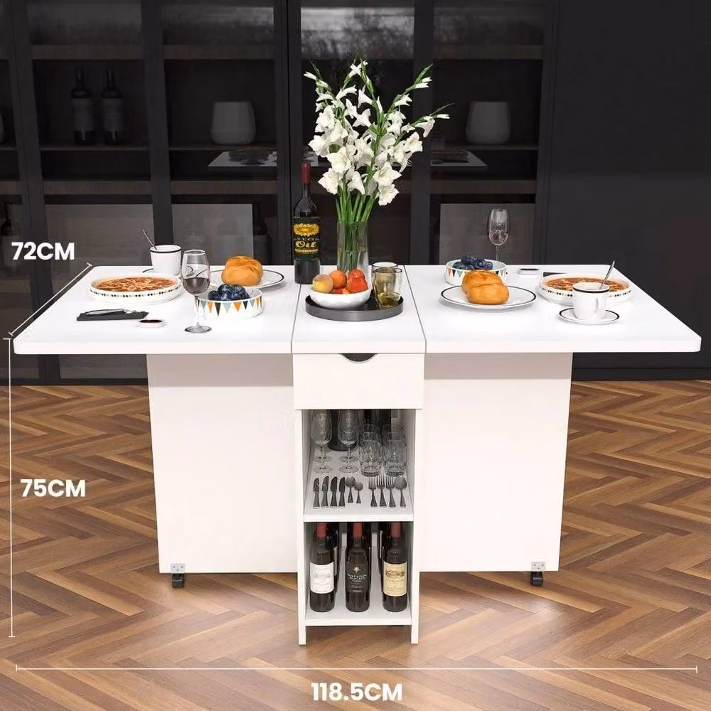 EONLION White Foldable Drop Leaf Dinner Table with Castors, Width: 100 cm – 2