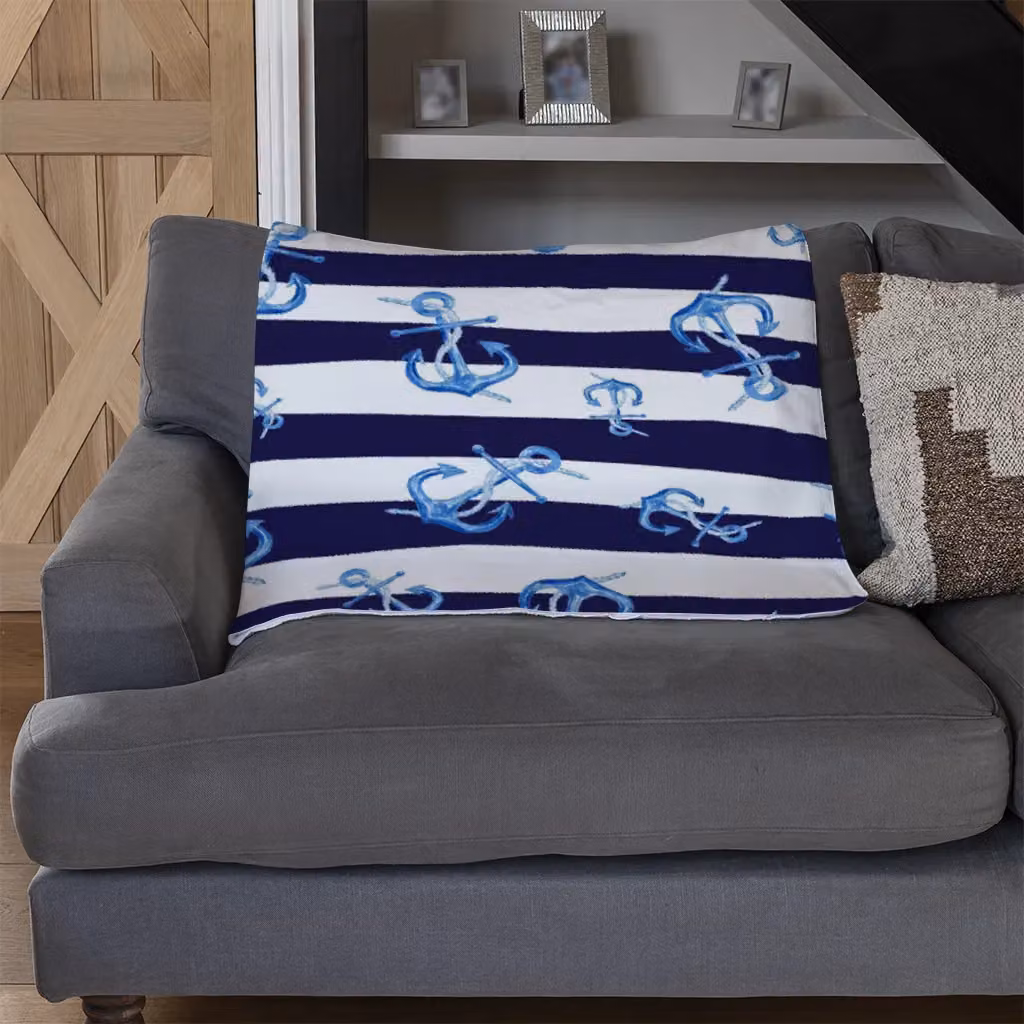 Benjamin Tate Design Maritime Blue Striped Fleece Blanket, W/D/H: 120 x 150 cm – 3