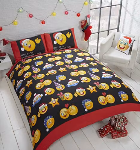 Rapport Home Christmas Icons Reversible Duvet Cover and Pillowcase Set in Black and White, W: 230 cm, H: 220 cm, L: 180 x 200 cm