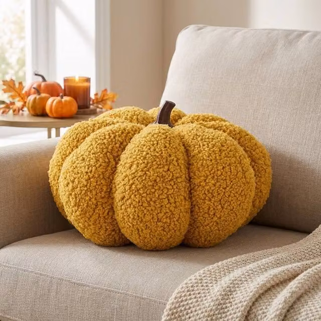 Garden Greatness Burnt Yellow Decorative Pumpkin Cushion in Mustard Gold