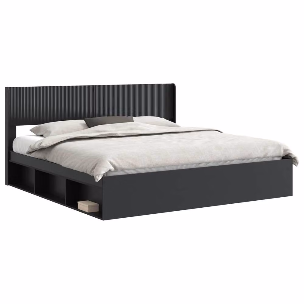 Berkfield Home Modern Bed Frame with Headboard and Side Compartment Storage, Black, W/D/H: 180 x 200 cm – 2