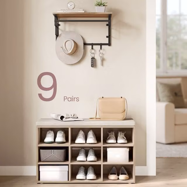 VASAGLE Shoe Storage Bench with Cushion in Camel Brown and Beige