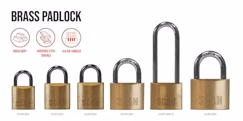 Scan Self Locking Brass Padlock 20mm in Gold or Brown with 5 Keys – 2