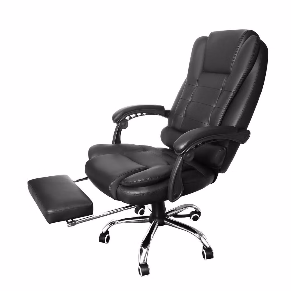 Alivio Black Synthetic Leather Office Massage Chair with 360 Swivel, Footrest, Lumbar Support and Headrest – 4