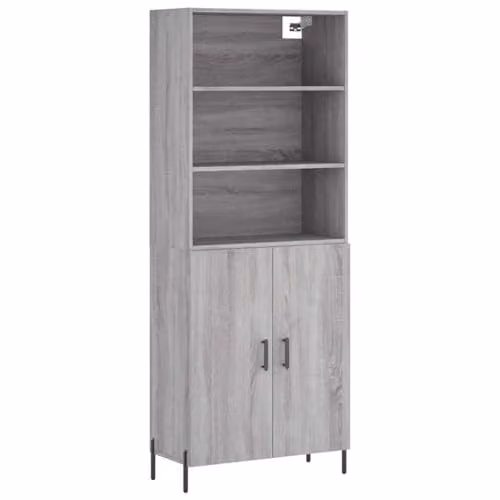 vidaXL Modern Grey Sonoma Highboard with Hinged Doors and Internal Shelves, W/D/H: 69.5 x 34 x 180 cm