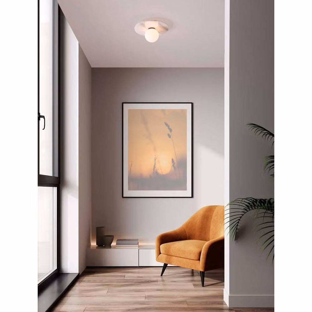Netlighting Idor Globe Ceiling Light in Opal White with Glass and Marble Details, G9 LED Compatible – 2