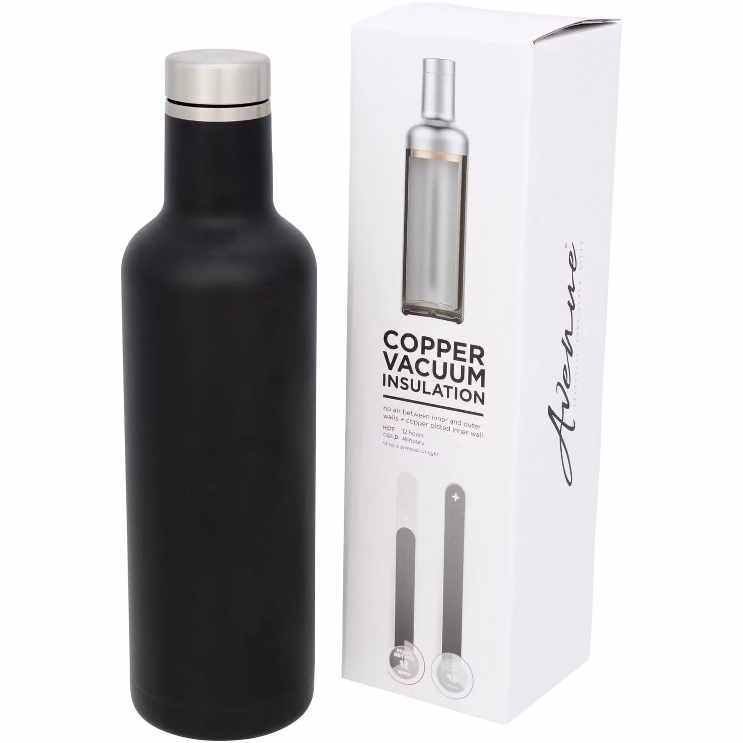 Avenue Pinto Copper Vacuum Insulated Bottle in Black, 0.77 l – 2