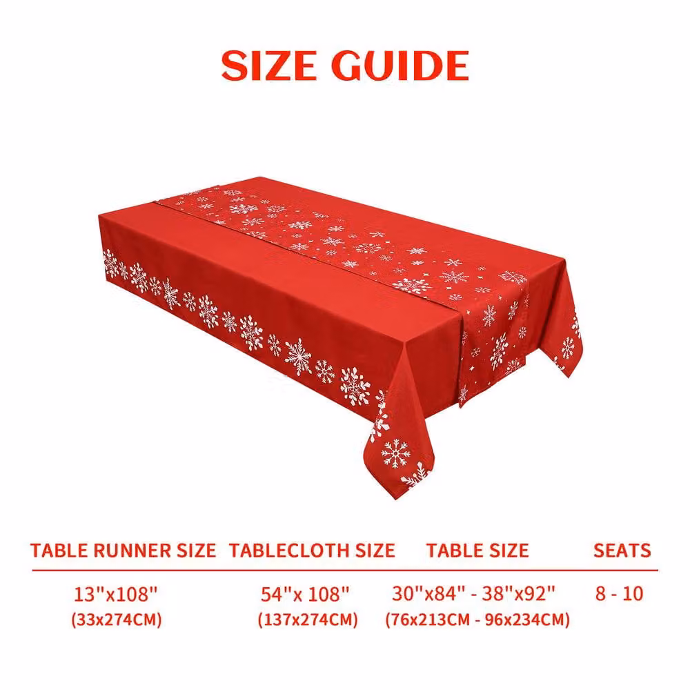 London Boutique Red Christmas Snowflake Rectangular Tablecloth, W: 137.16 cm, D: 200.66 cm – 3