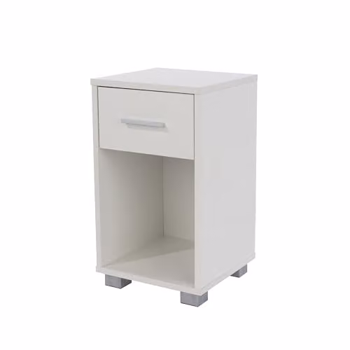 Core Products Lido 1 Drawer Bedside Table in Gloss White with Silver Handles and Feet