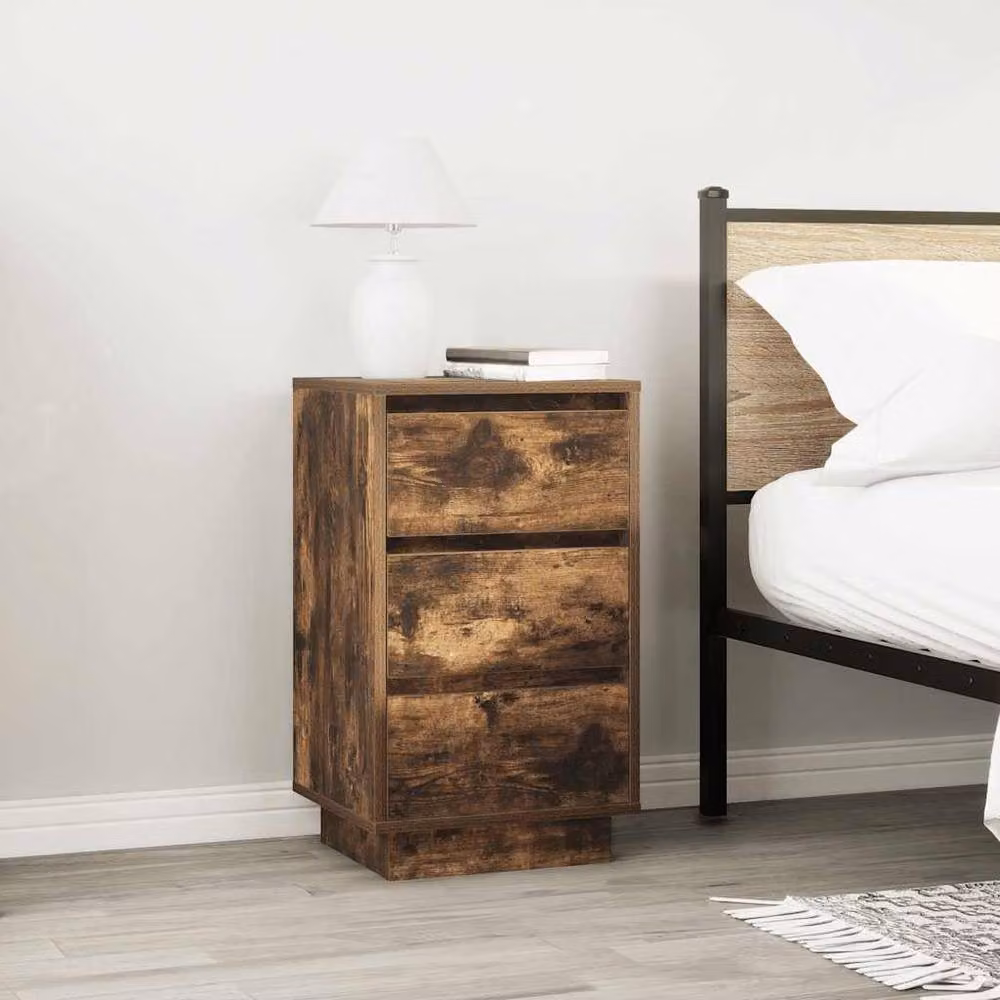 Berkfield Home Bedside Cabinet with Integrated LED Lights in Smoked Oak, W/D/H: 38 x 34 x 65 cm – 4