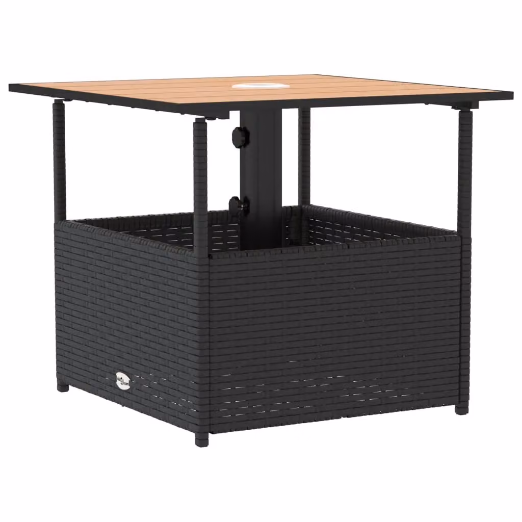 Berkfield Home Black Poly Rattan Garden Table with Parasol Hole W/D/H: 55 x 55 x 46.5 cm – 2