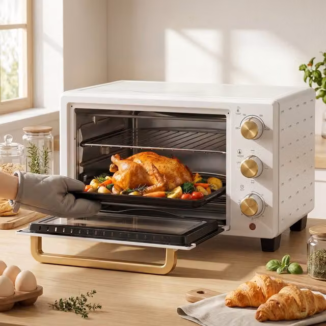 HOMCOM 21L Mini Electric Convection Countertop Oven with Timer in White