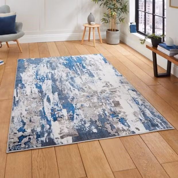 Terrys Modern Abstract Machine Woven Rectangular Rug in Grey and Blue
