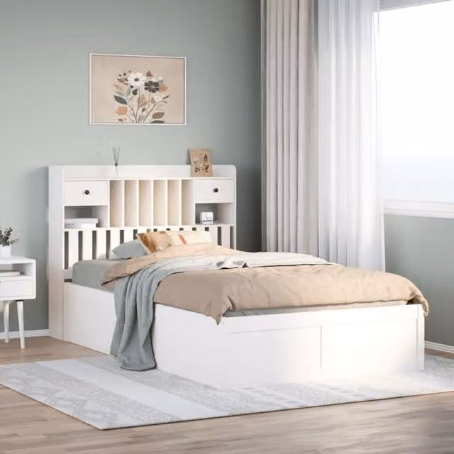 Berkfield Home White Solid Wood Pine Double Bed Frame W: 135 cm, D: 190 cm