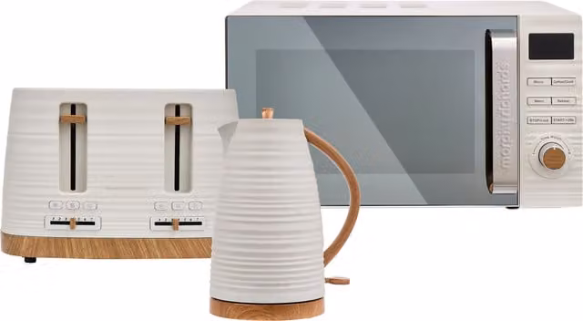 Morphy Richards White Ceramic and Plastic Clay Kettle, Toaster and Microwave Set