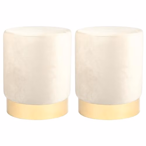 Harbour Housewares Velvet Round Pouffe Footstools, Pack of 2, Cream and Gold, W/D/H: 29 x 29 x 36 cm – 1