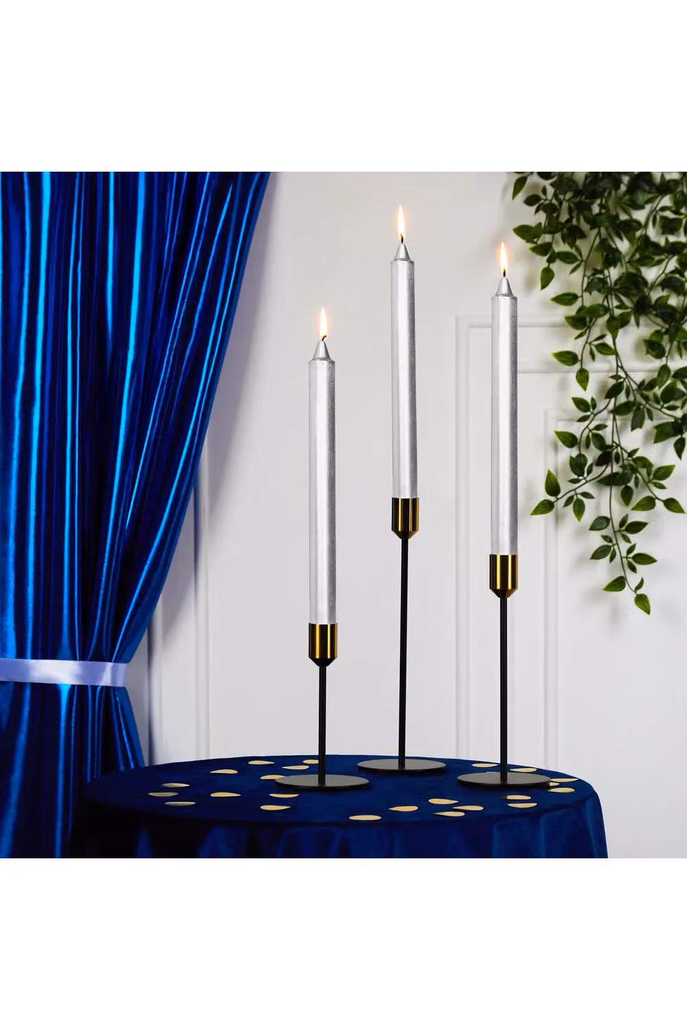Deco Express Set of 15 Unscented Dripless Tapered Candles in Silver – 9