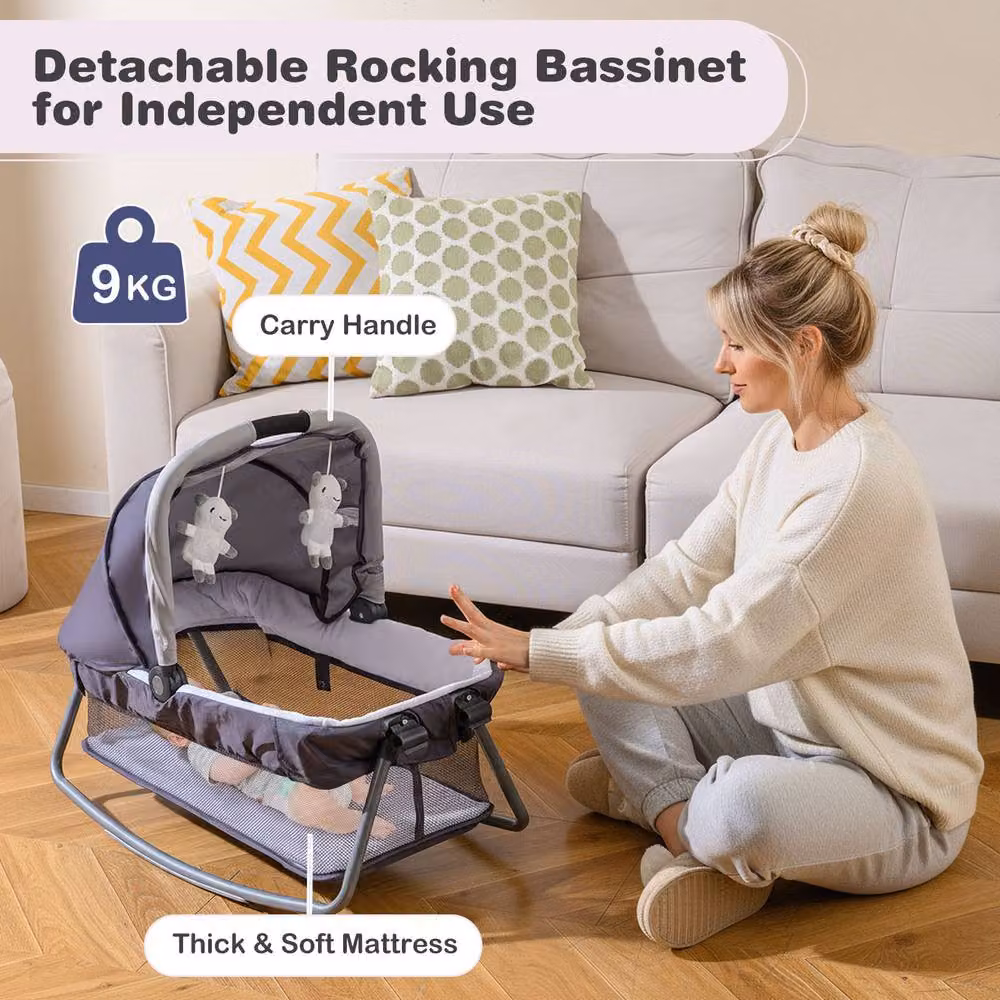 Costway Foldable Pack and Play Portable Baby Playard with Rocking Bassinet and Music Box in Dark Grey – 8