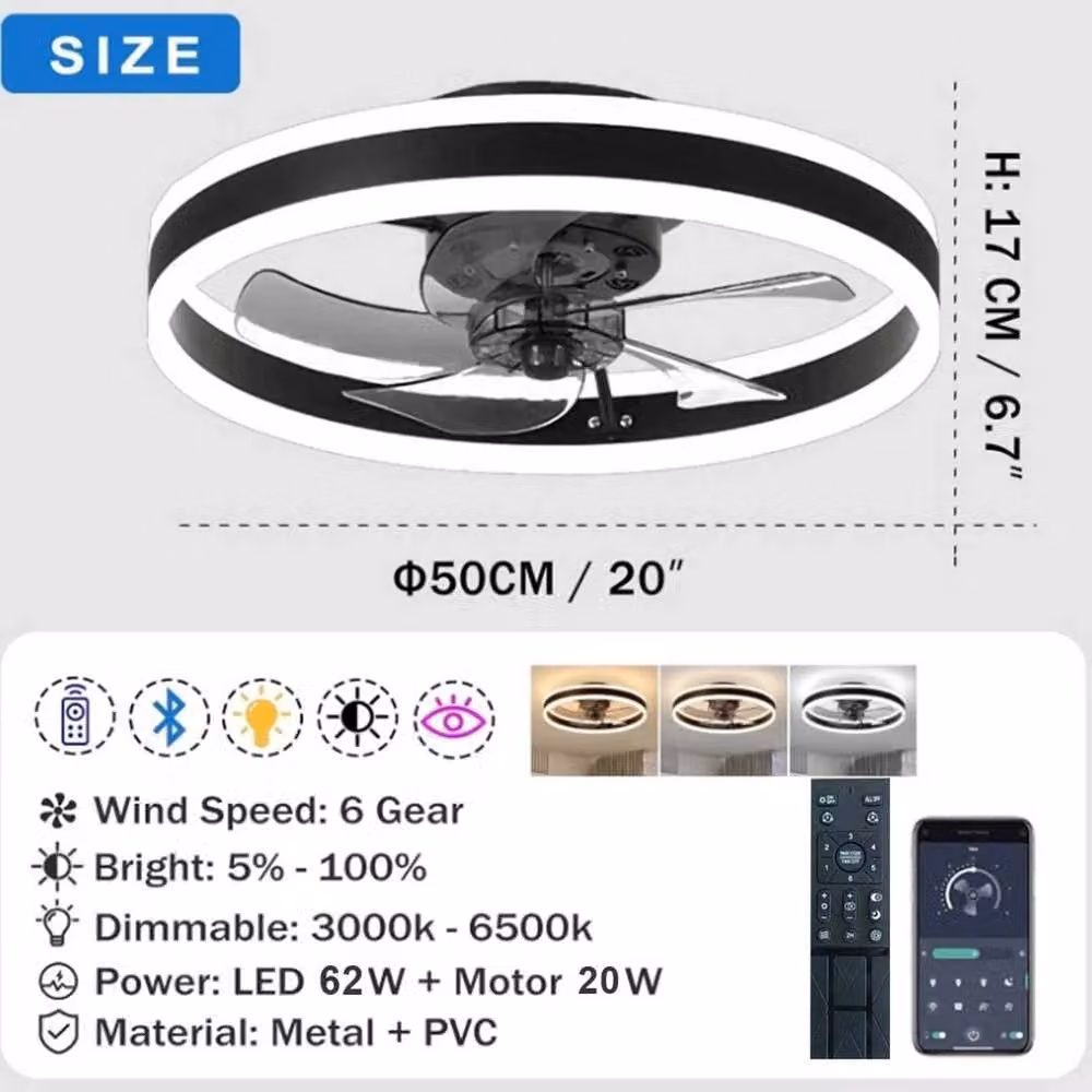 FLAVORA Dimmable LED Ceiling Fan Light with Remote Control in Black – 5