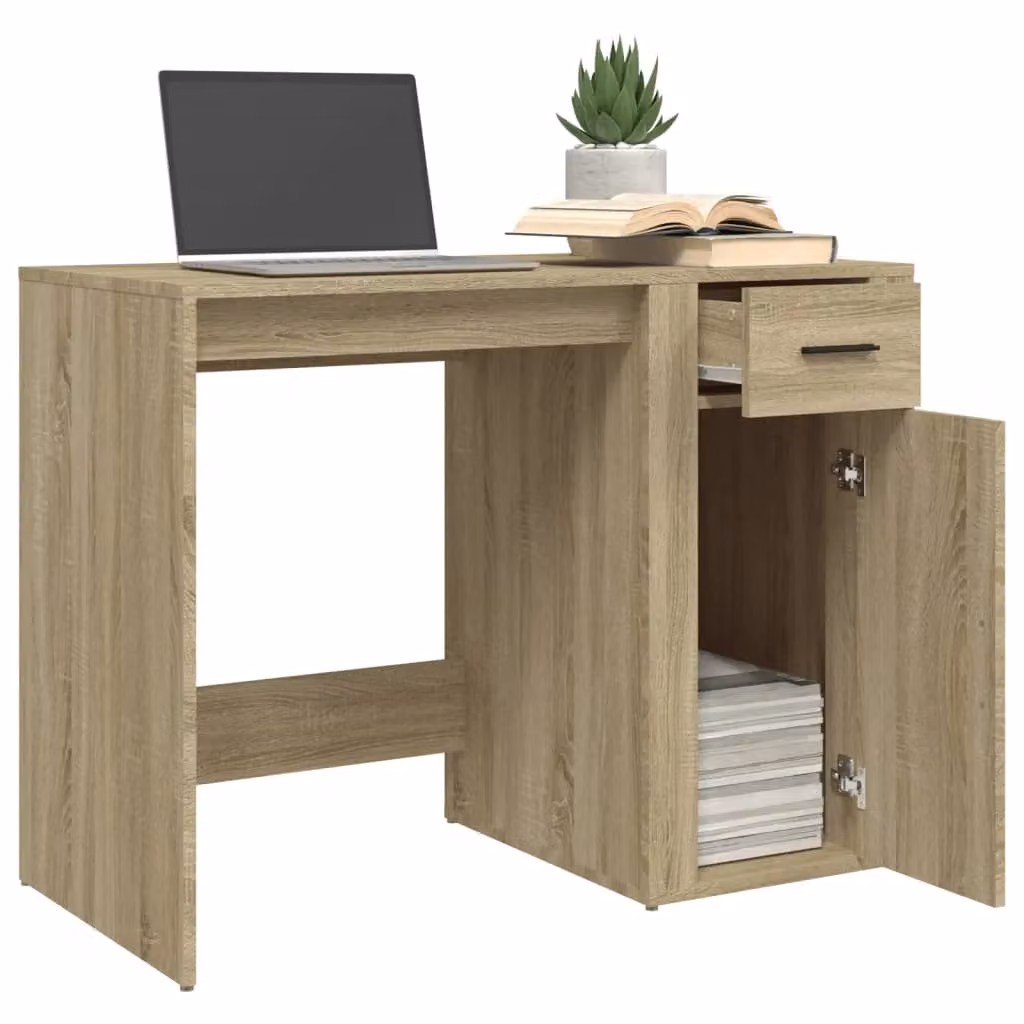 Berkfield Modern Computer Desk in Sonoma Oak Brown, W/D/H: 100 x 49 x 75 cm – 4