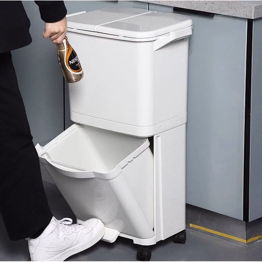 KORVIXA 42L Plastic Pedal Bin for Kitchen Recycling, White – 3