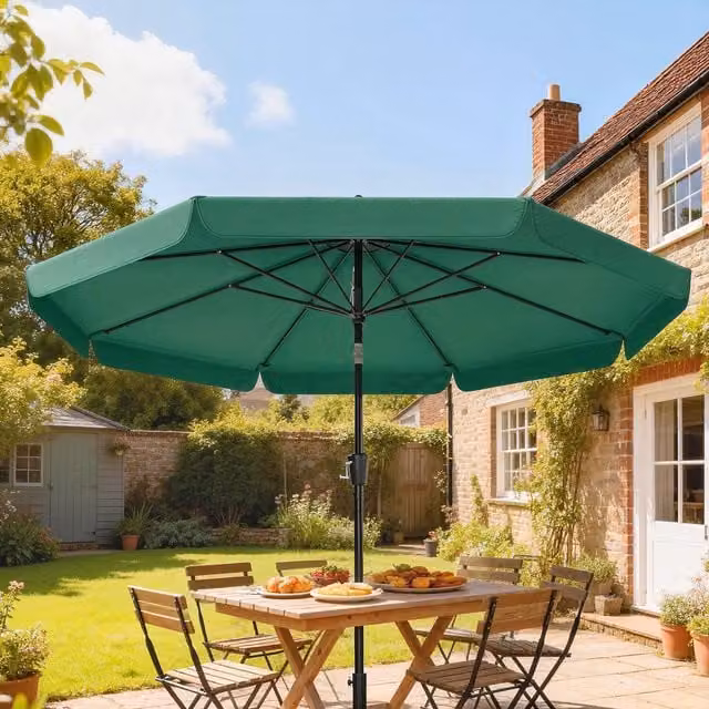 Outsunny 3 m Garden Parasol with Tilt and Crank, UPF 50+ Outdoor Table Umbrella, Green