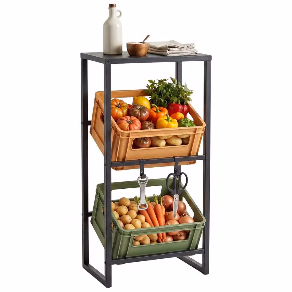 VOGREX 3-Tier Metal Drink Crate Storage Rack in Black – 2