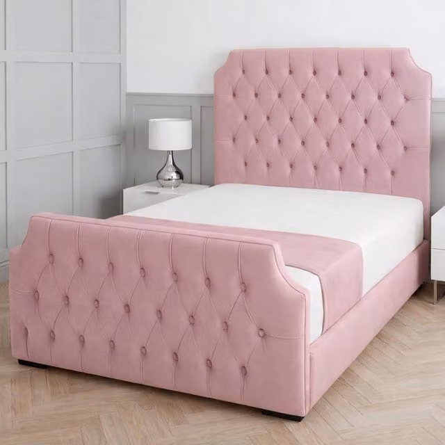 Living Comfort Bedz Westminster Single Upholstered Velvet Gas Lift Storage Bed in Pink, W/D/H: 90 x 190 cm