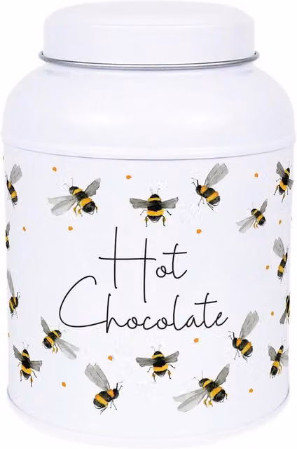 Purely Home Scattered Bees Decaf Canister White Metal Kitchen Storage Tin with Small Dome Lid
