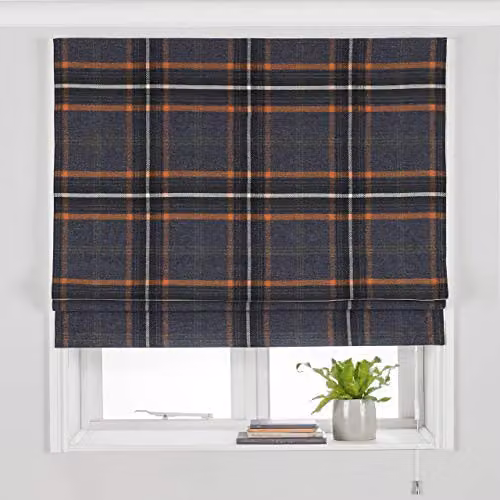 Riva Home Checked Blackout Roman Blind, Rust and Multicolour, Width: 153 cm, Drop: 137 cm