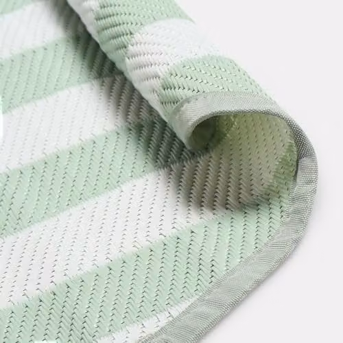 OHS Round Striped Outdoor Garden Rug in Green and White, Diameter: 170 cm – 5