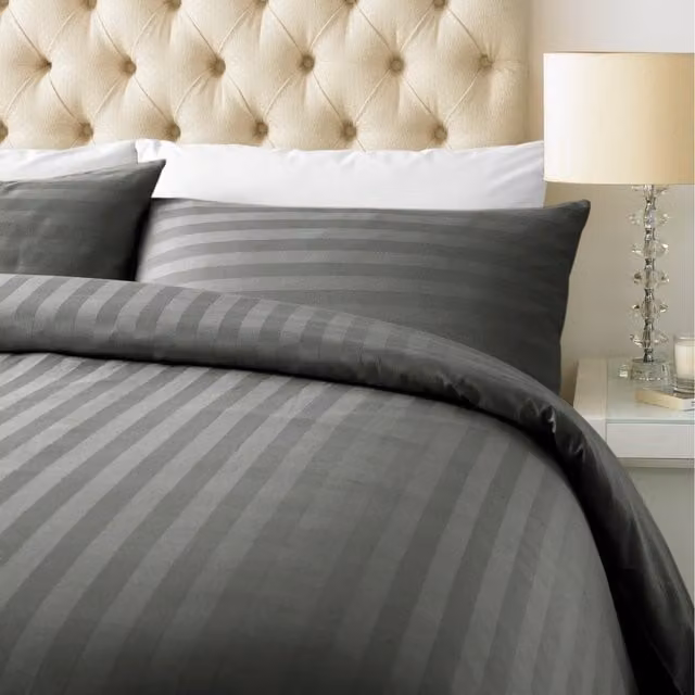 Roseley Modern Striped Cotton Sateen Duvet Cover Set, Grey, W: 140 cm, L: 200 cm