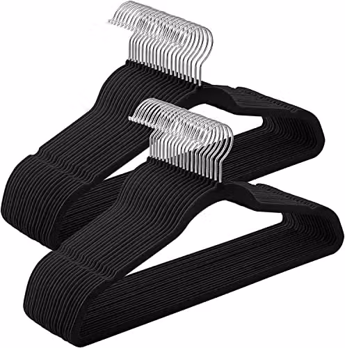 Addis Black Velvet Clothes Hangers, Pack of 50, 45cm Width – 1