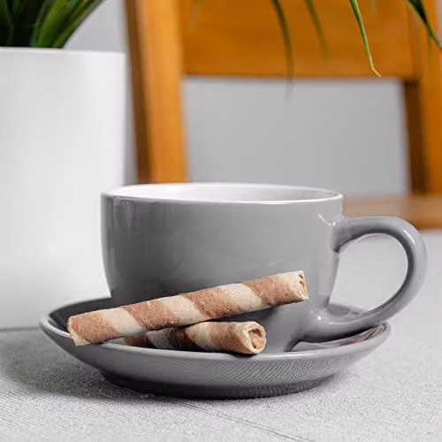 Argon Tableware Grey Stoneware Cappuccino Cup and Saucer Set, 250ml – 2