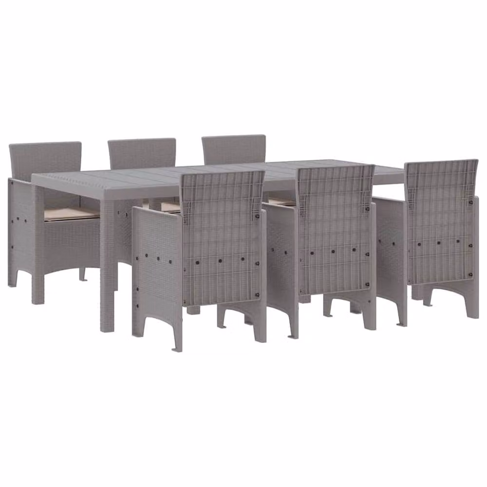 Berkfield Home Modern 7 Piece Poly Rattan Garden Dining Set with Light Grey Cushions – 2