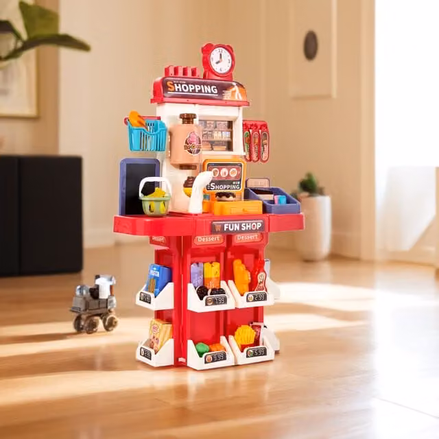 Kidkid Supermarket Counter Pretend Playset with Writing Board in Red