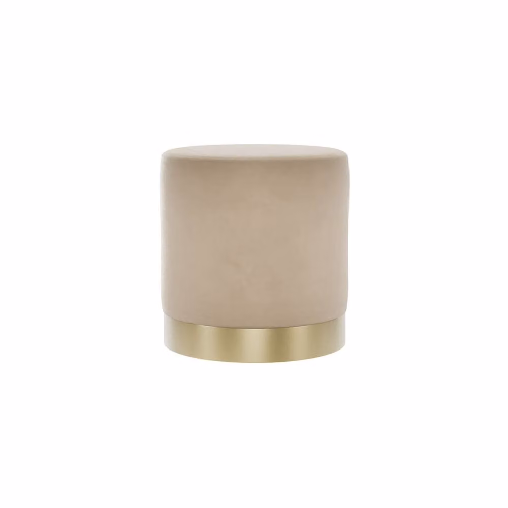 Wyld Haus Kalua Small Beige Velvet Stool with Brushed Gold Metal Base, H 44.0 cm x W 41.5 cm x D 41.5 cm – 2