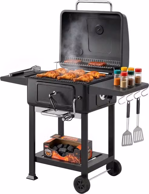 Outsunny Charcoal BBQ Grill and Smoker, Black