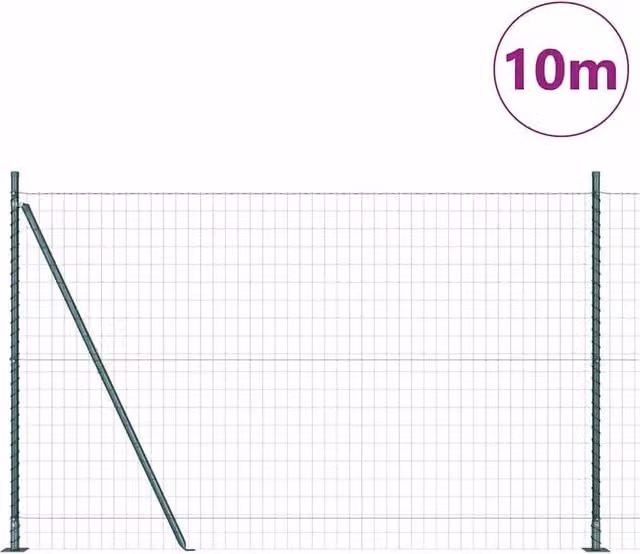 Berkfield Home Green Euro Fence with 7 Flanged Posts, Galvanised Steel, W: 10 m, H: 1.4 m