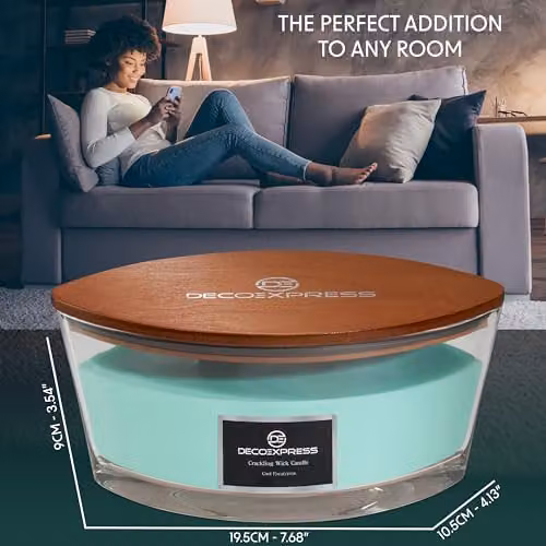 Deco Express Cool Eucalyptus Scented Woodwick Candle in Green with 50 Hour Burn Time – 5