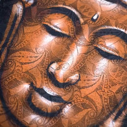 Beespoke Gifts Buddha Painting with Copper Brocade Detail in Gold and Brown – 3