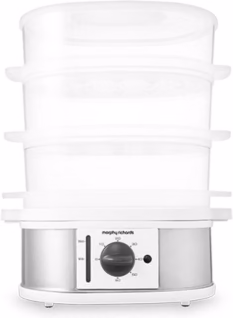 Morphy Richards White Electric Food Steamer with Timer and Stainless Steel Components