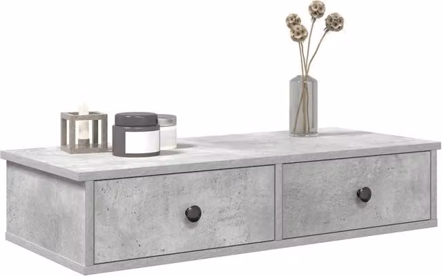 Berkfield Home Wall Shelf with Drawers in Concrete Grey, W/D/H: 80 x 31 x 17 cm