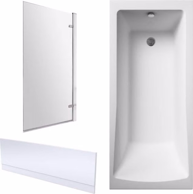 Balterley Square Single Ended Rectangular Bath with Panel and Chrome Hinged Screen, White, W/D/H: 170 x 75 x 51 cm – 1
