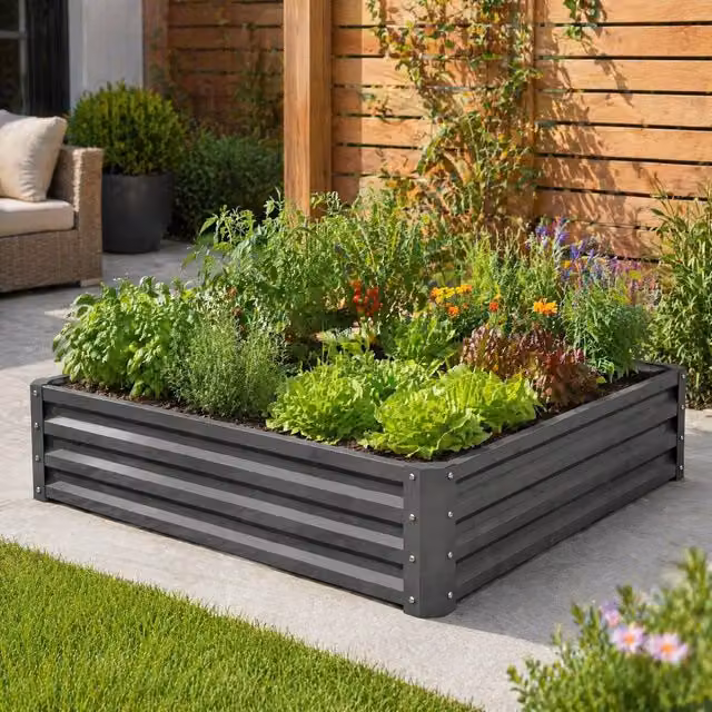 STILVORA Raised Garden Bed in Light Grey Galvanised Steel, W/D/H: 120 x 120 x 30 cm – 1